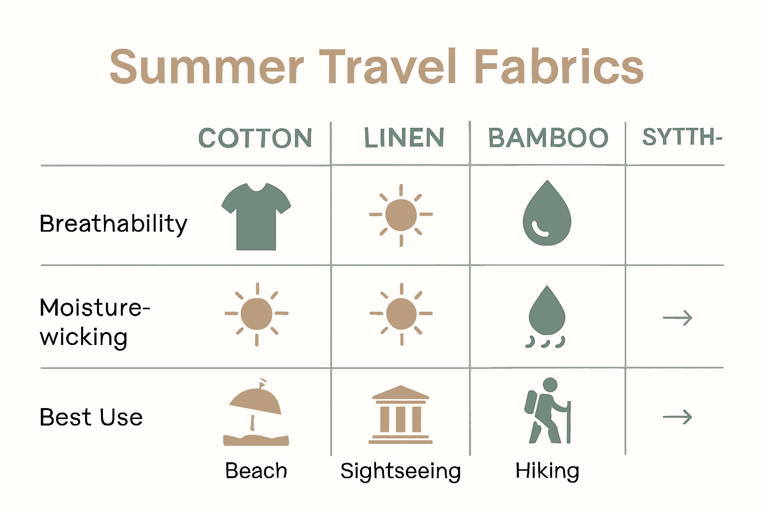 Infographic comparing summer travel fabrics for hot climates.