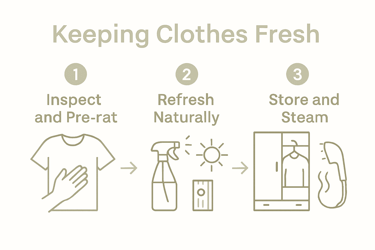 Infographic detailing 3 steps to keeping clothes fresh: inspect, refresh, store.