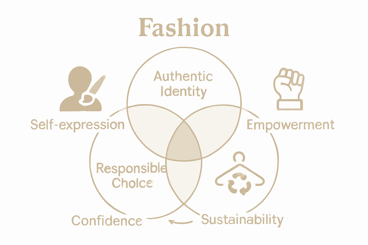 Infographic showing self-expression, empowerment, and sustainability as overlapping benefits of fashion.