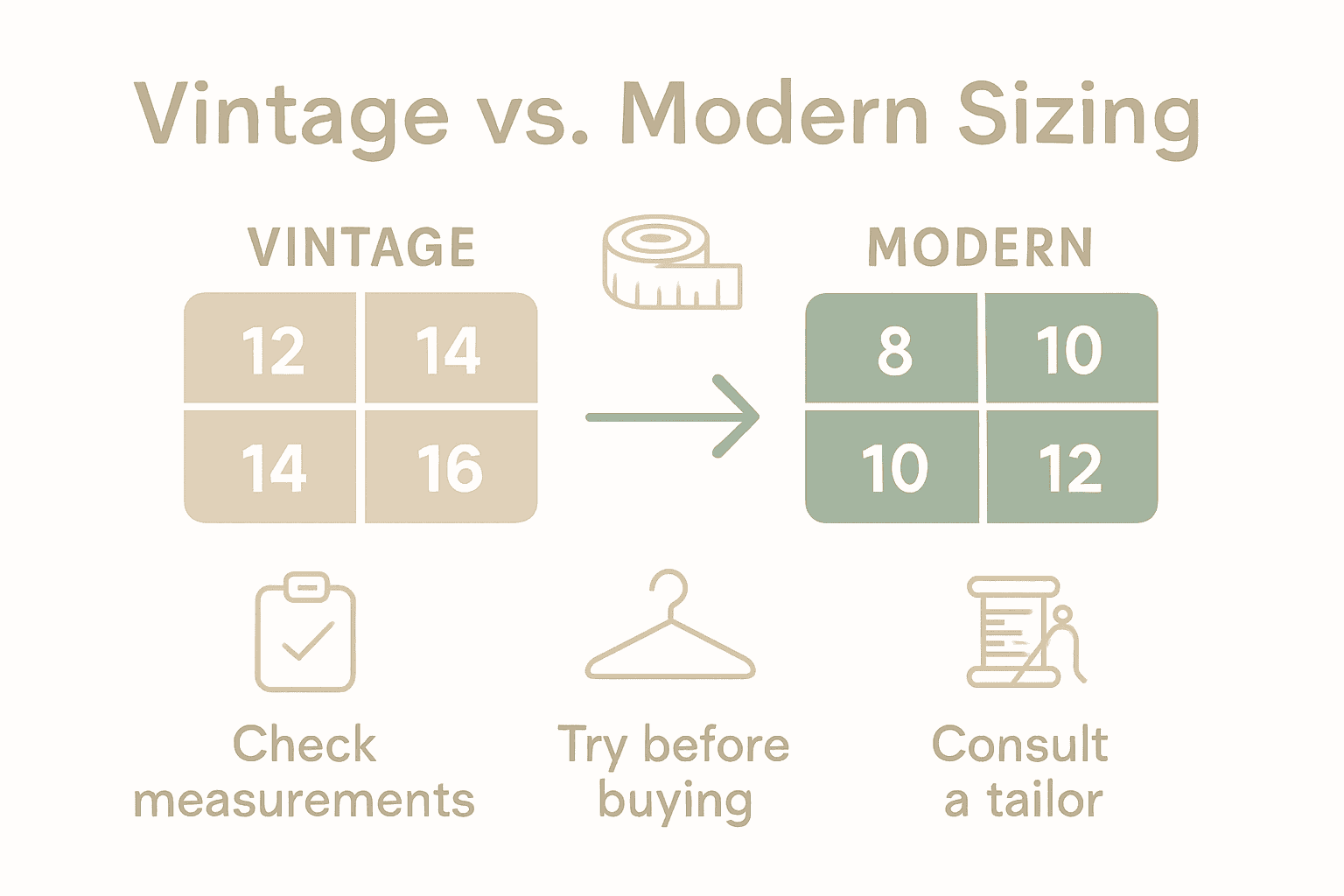 Infographic comparing vintage vs modern clothing sizing.