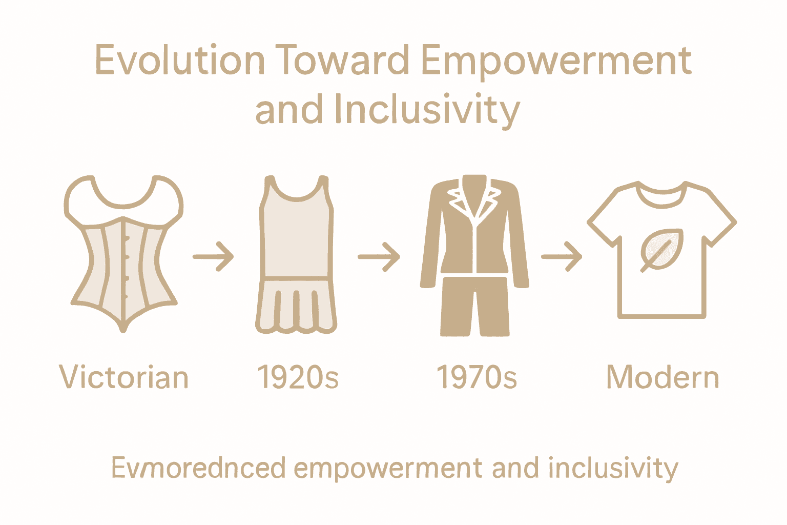 Infographic showing evolution of women's fashion from Victorian era to modern times.
