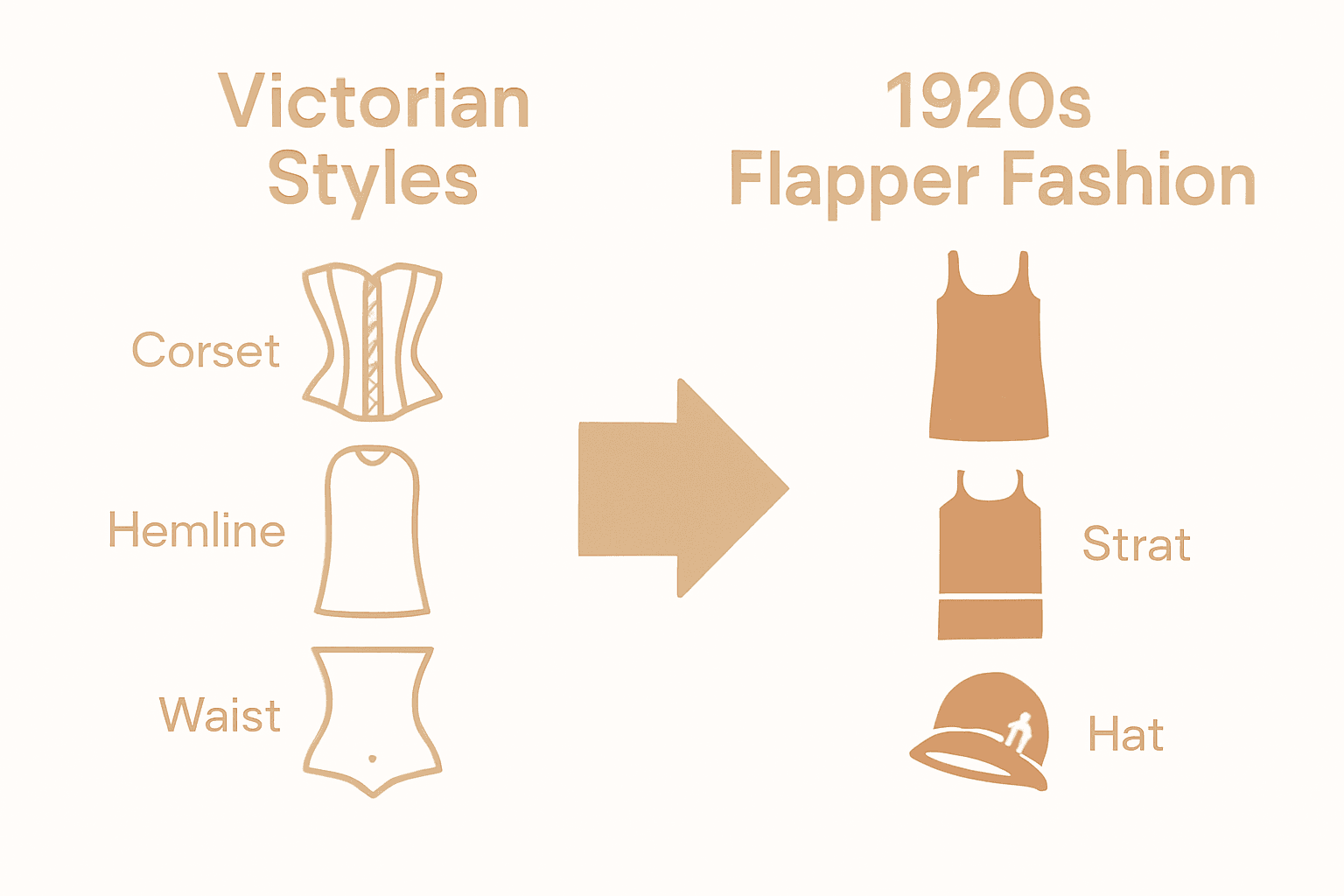 Infographic comparing Victorian clothing and 1920s flapper fashion for women