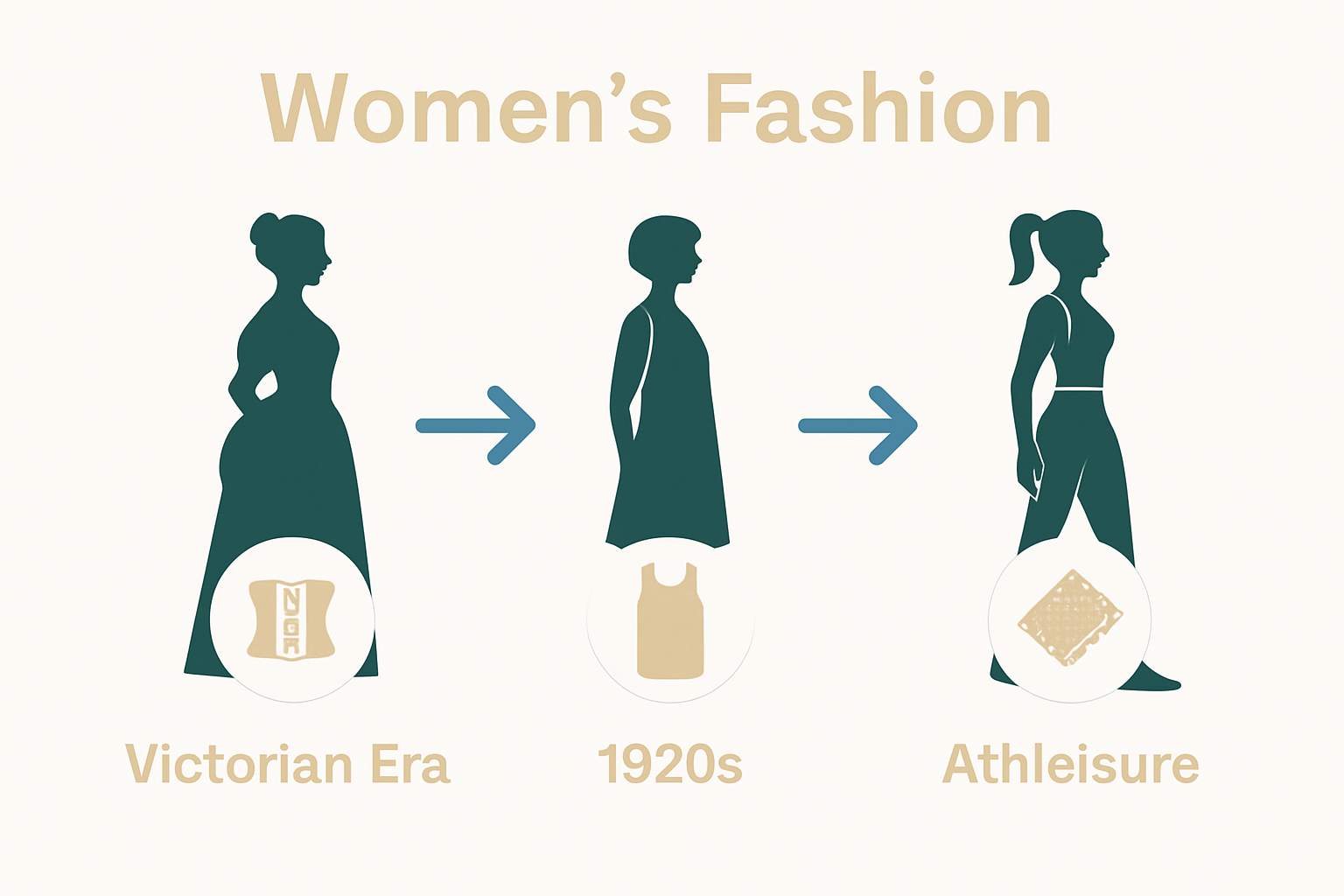 Infographic comparing three eras of women’s fashion