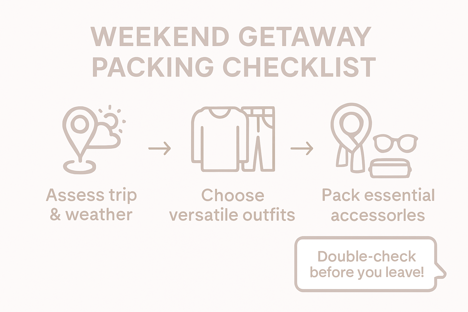 Three-step weekend packing checklist infographic