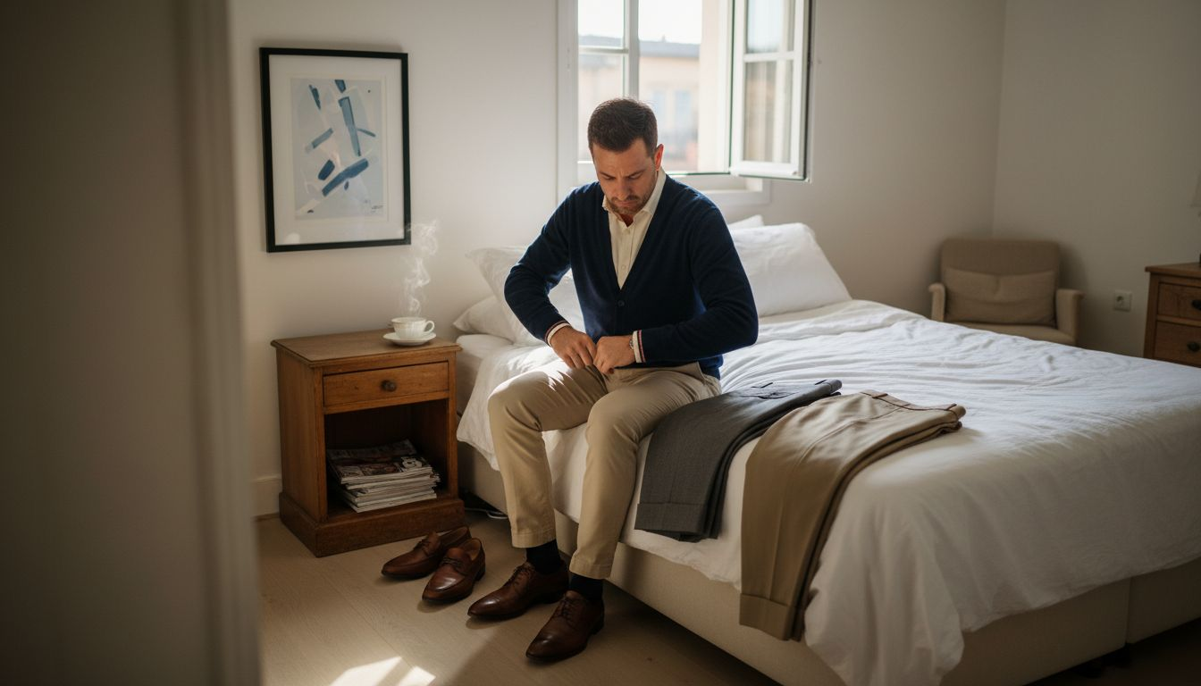 Man layering clothes to mix and match