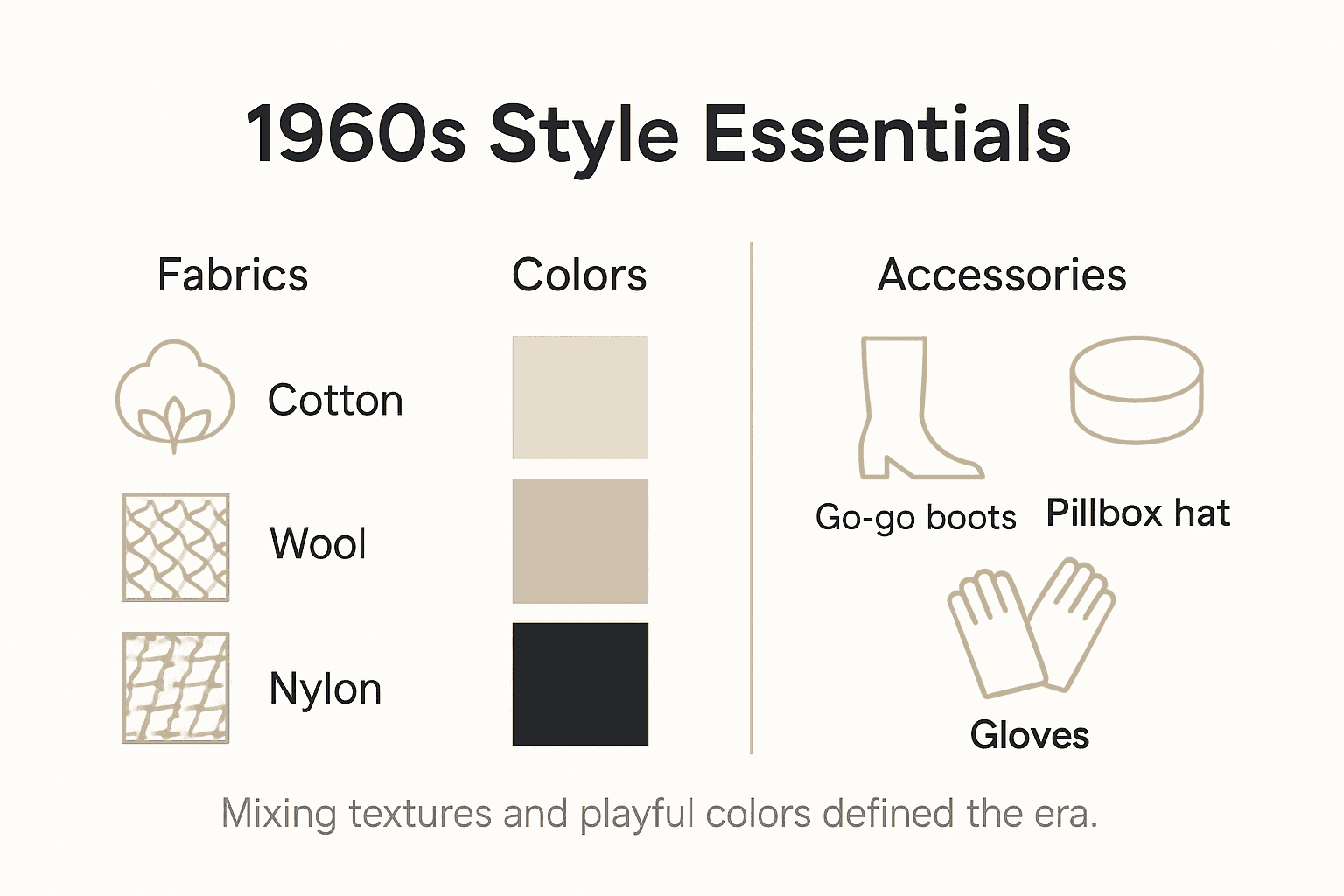 Infographic 1960s fabrics colors accessories