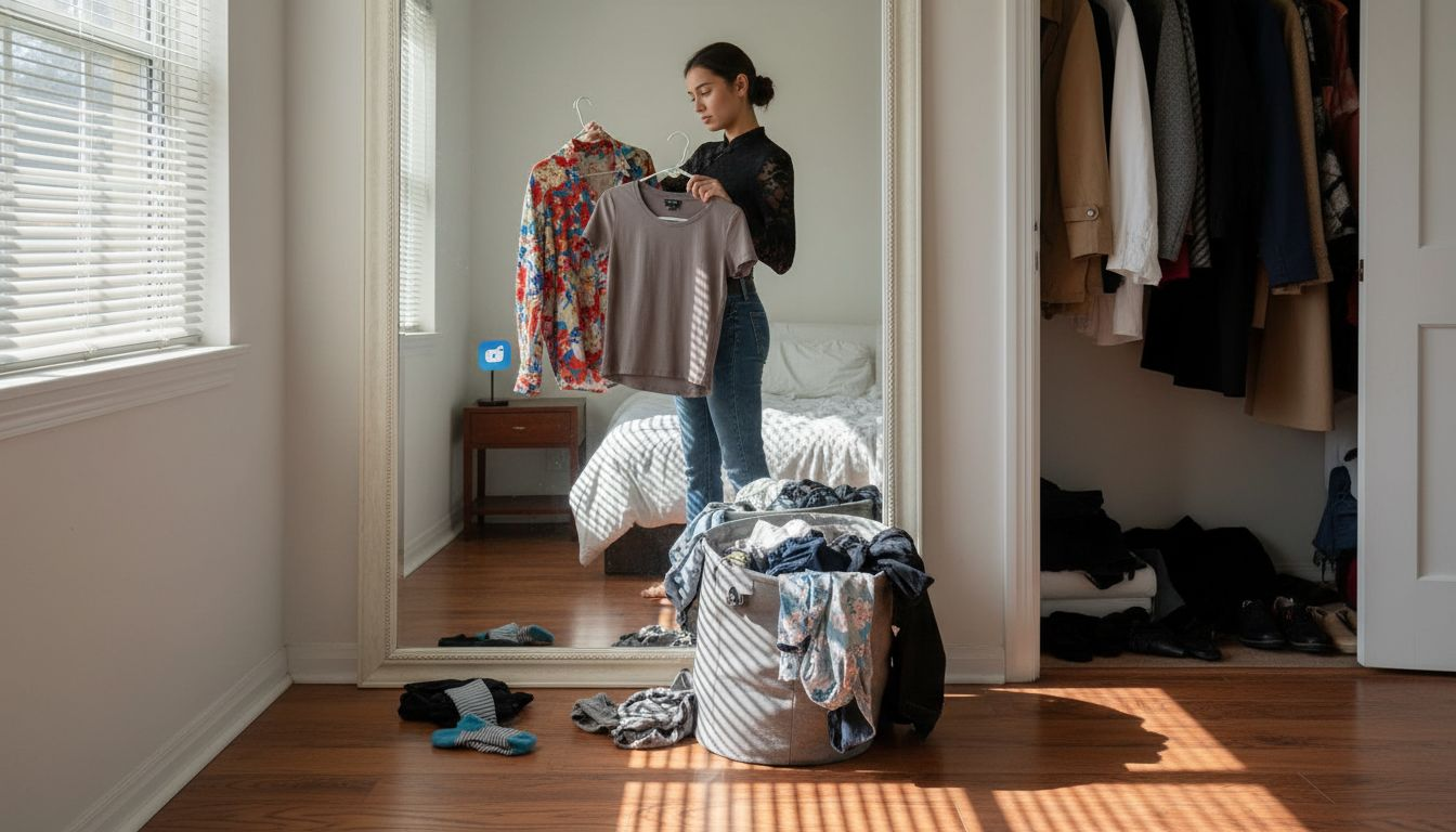 Young adult choosing confident outfit