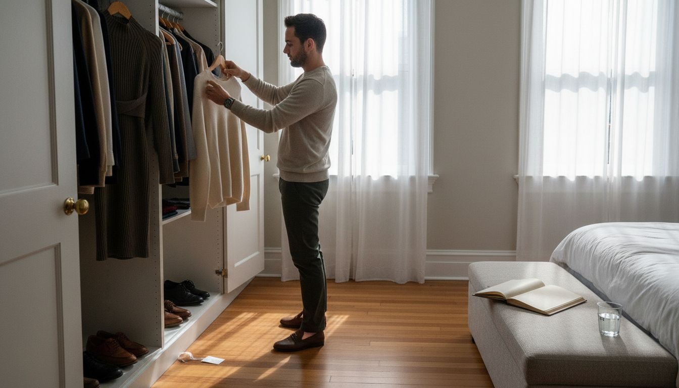 Designer arranging minimalist luxury closet