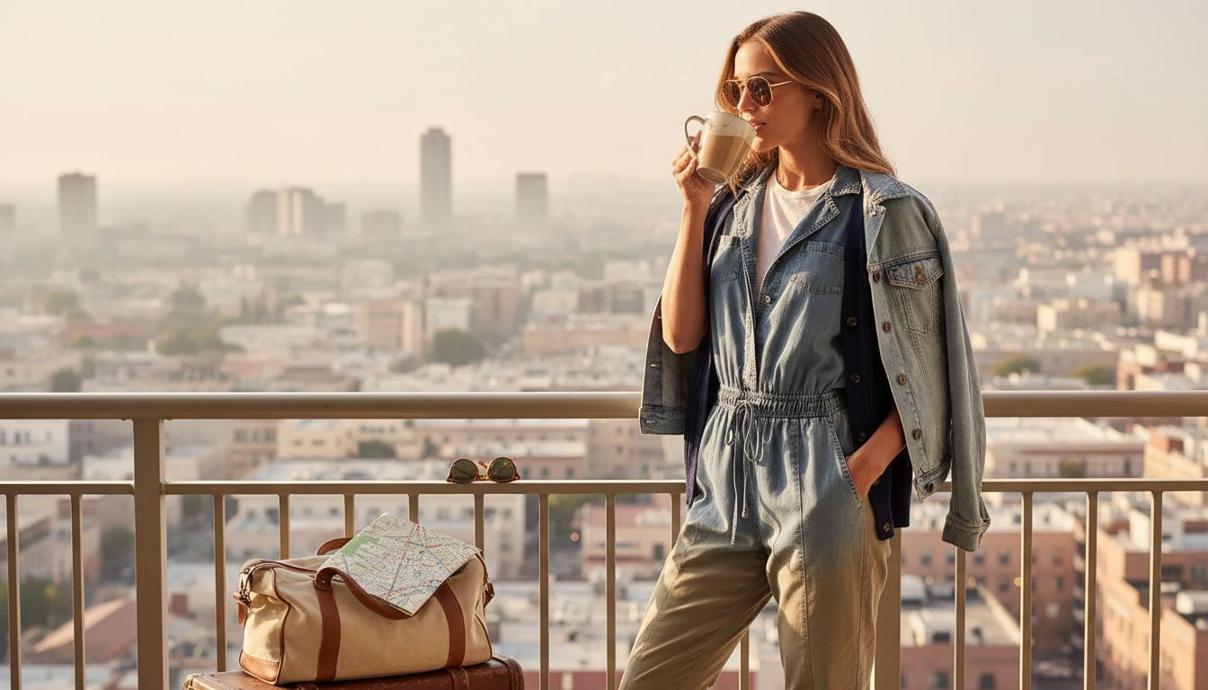 Layered outfit for travel fashion in city
