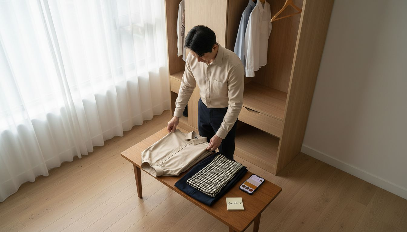 Man plans minimalist capsule wardrobe colors
