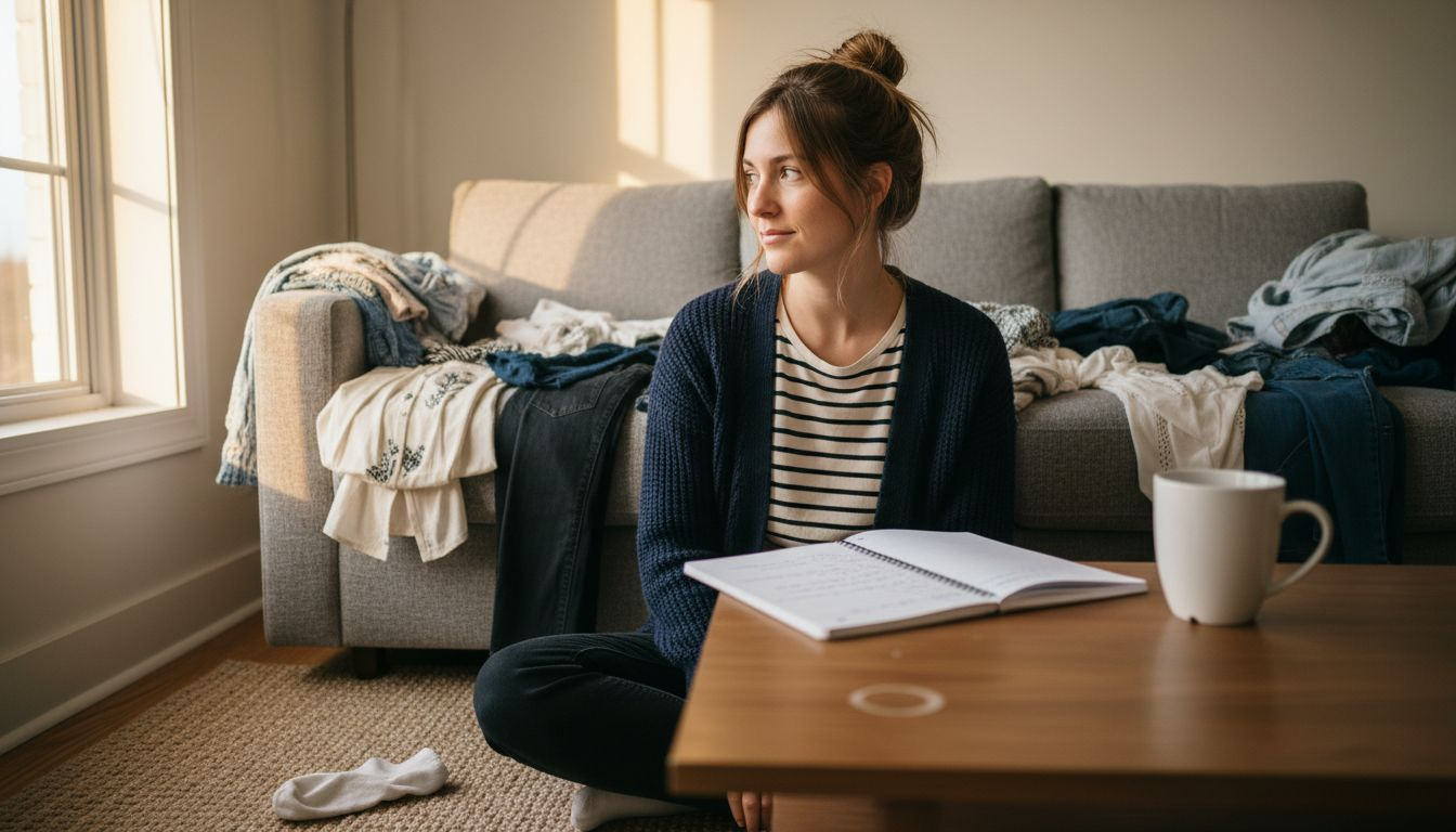Woman mixing wardrobe essentials at home