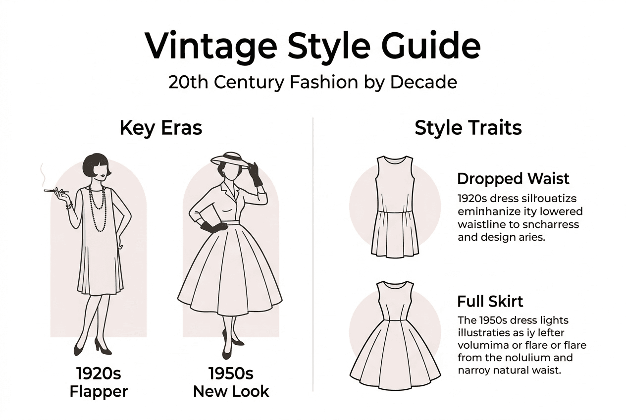 Infographic of vintage fashion eras and styles