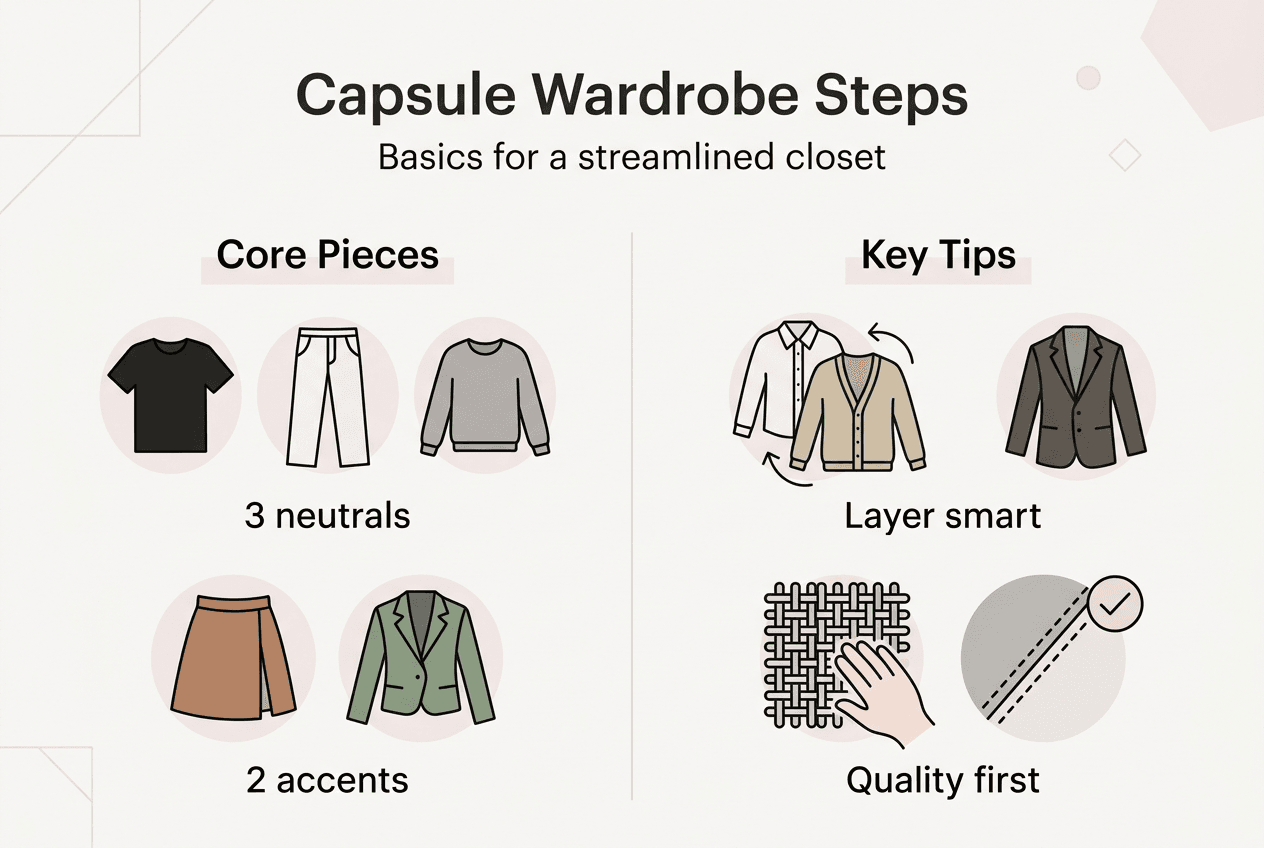 Infographic capsule wardrobe basics and steps