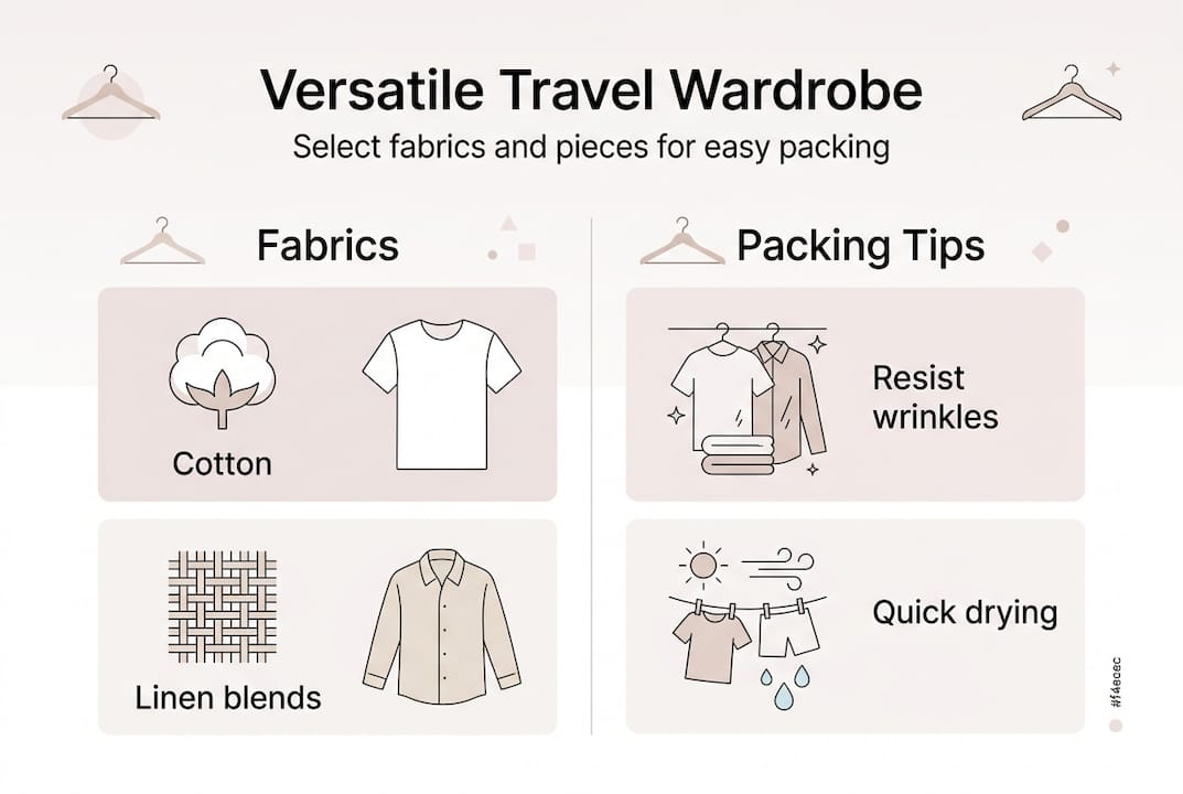 Infographic on versatile wardrobe fabrics and tips