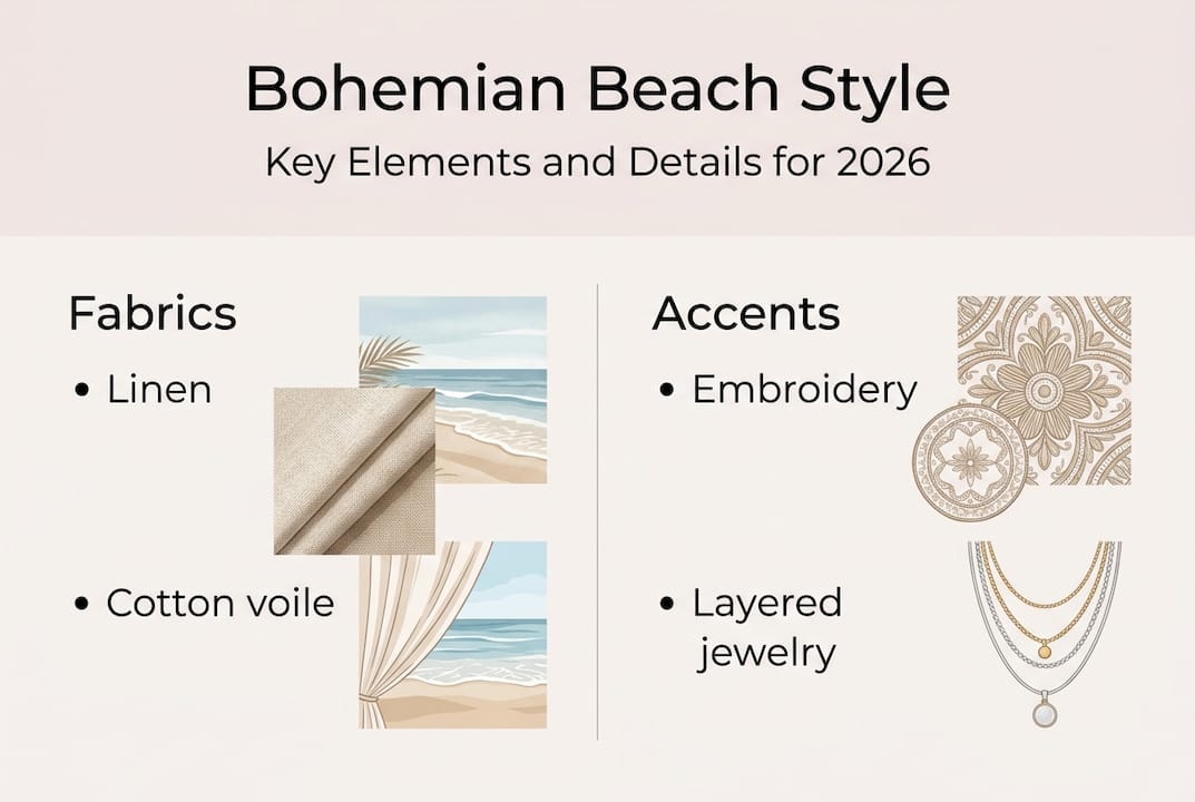 Infographic outlining bohemian beach key elements