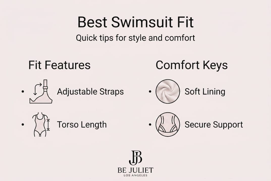 Infographic showing swimwear fit and comfort keys