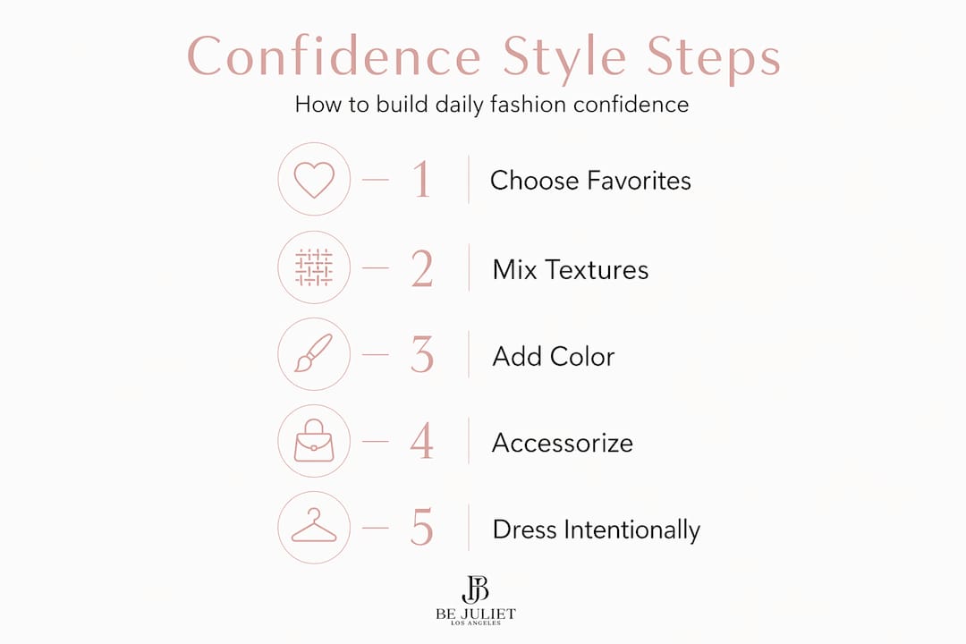 Infographic showing steps to confidence with fashion