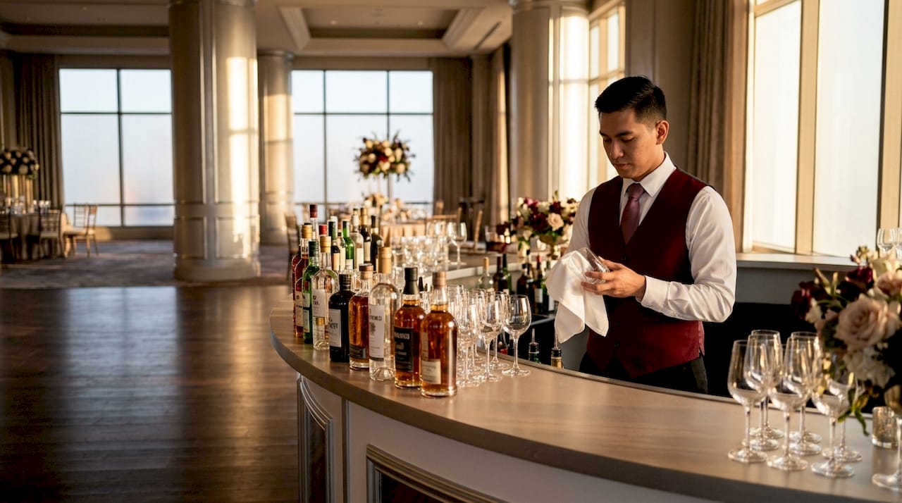 Las Vegas wedding ballroom with bar setup