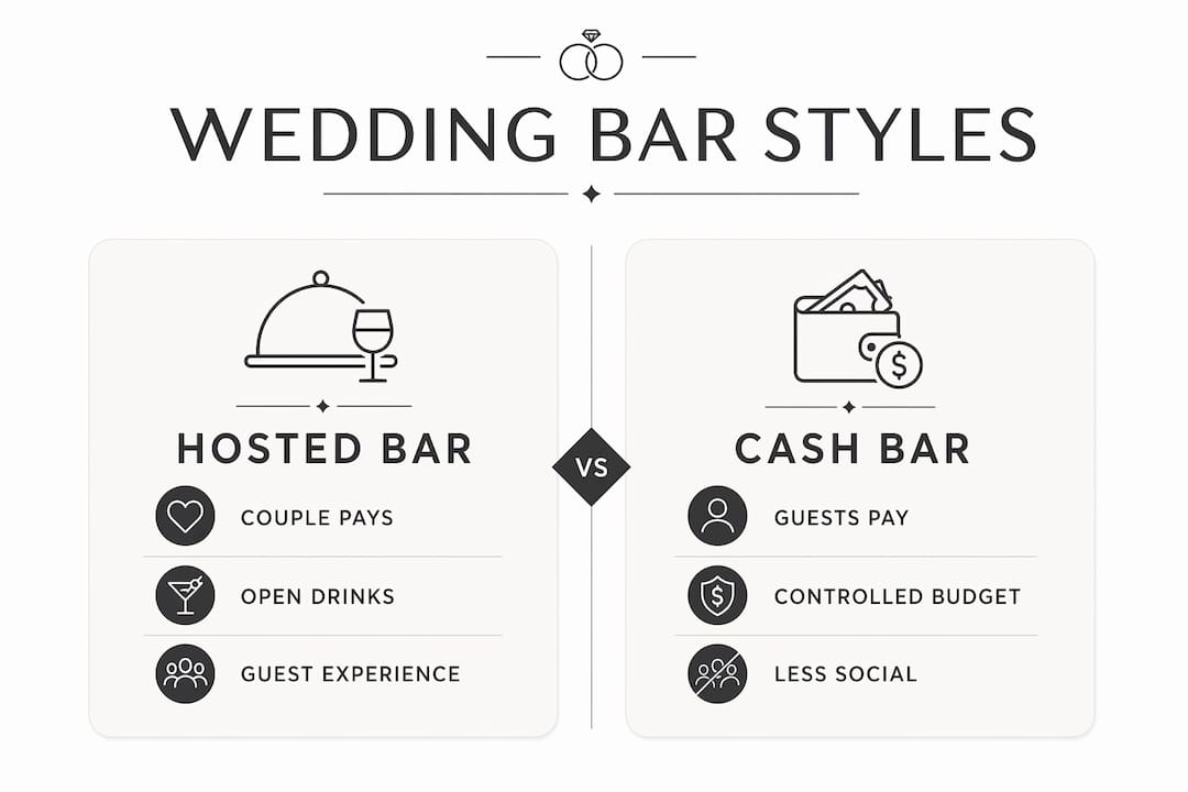 Infographic comparing hosted and cash wedding bar styles