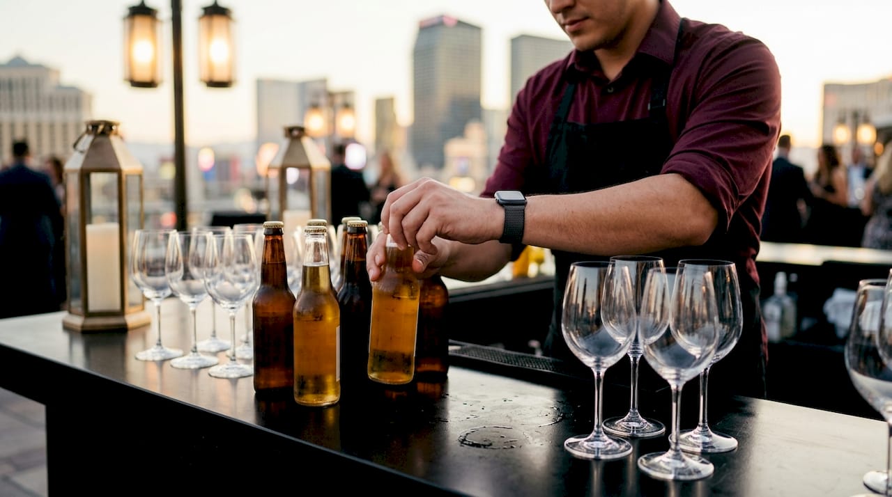 Bartender setting up beer and wine catering