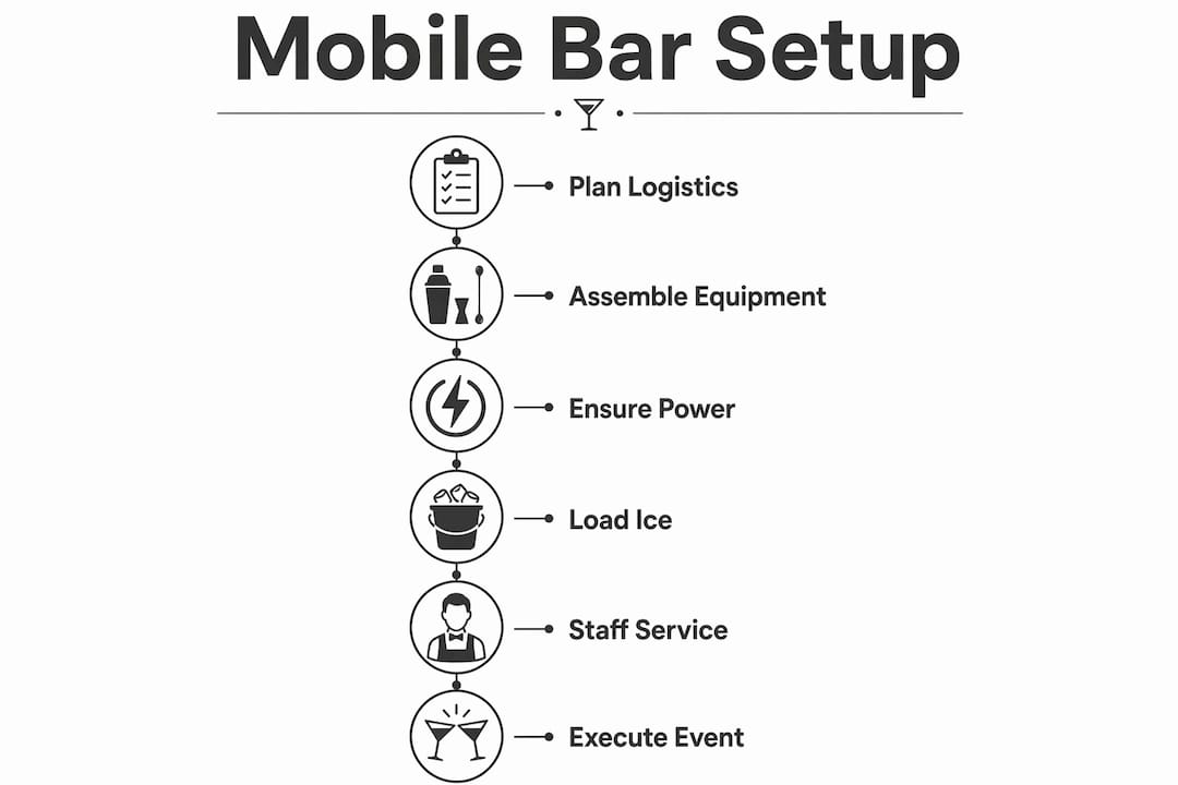 Infographic illustrating mobile bar setup workflow steps