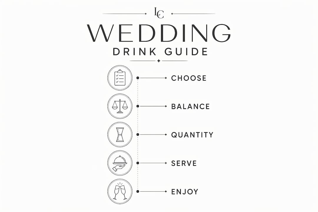 Infographic outlining wedding wine and beer selection steps