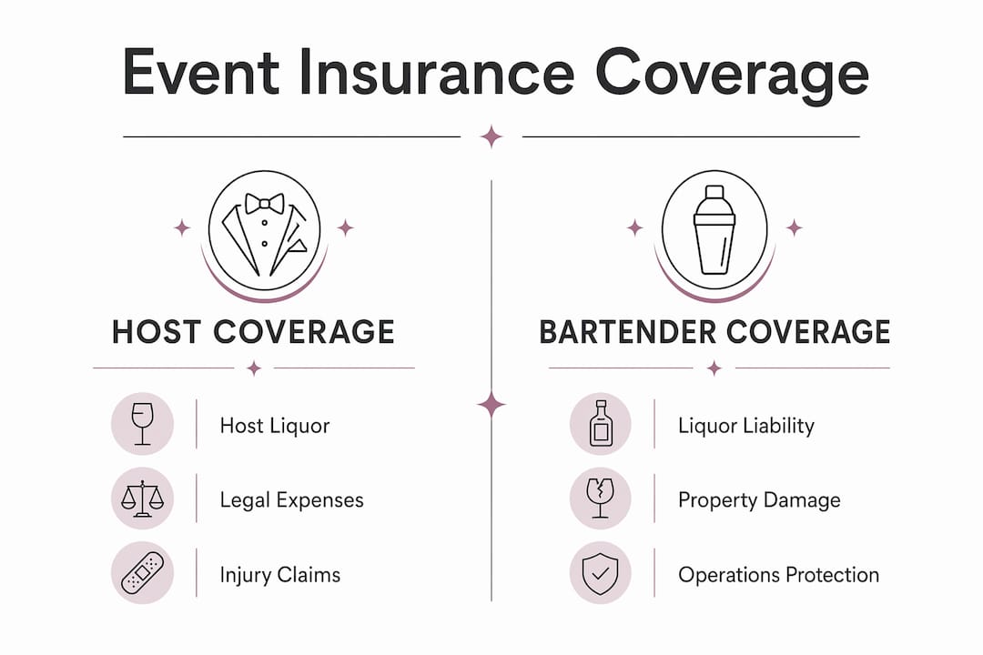 Infographic comparing host and bartender insurance coverage