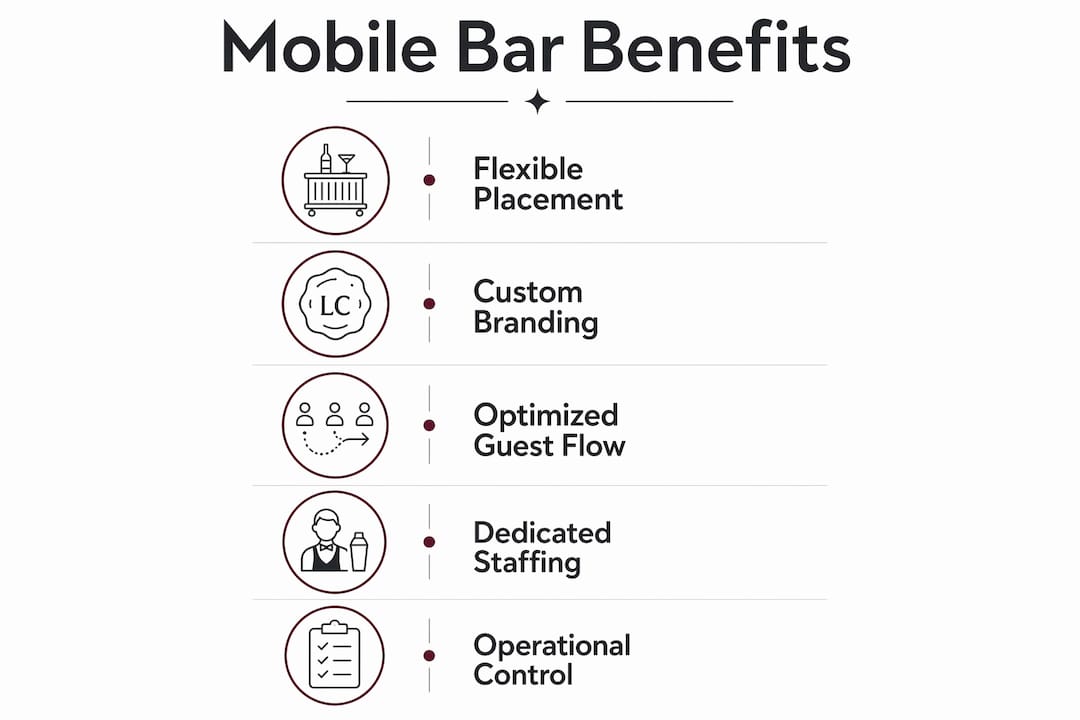 Infographic showing key benefits of mobile bars in hotel ballrooms
