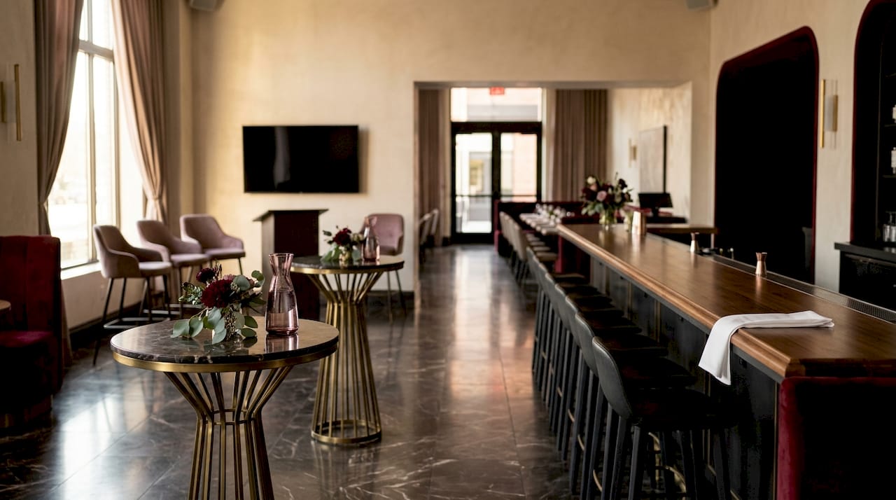 Empty corporate cocktail reception venue layout