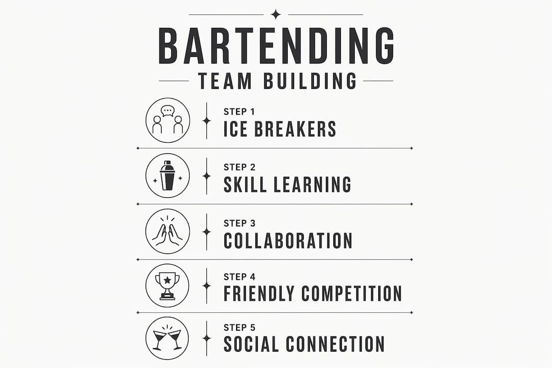 Infographic illustrating bartending team building steps