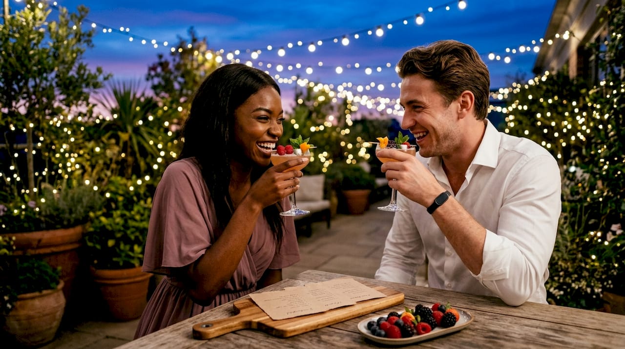 Couple sampling personalized wedding cocktails