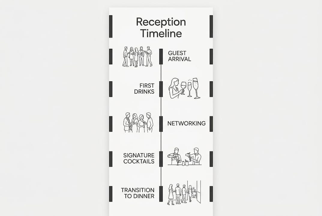 Infographic illustrating cocktail reception timeline and key steps