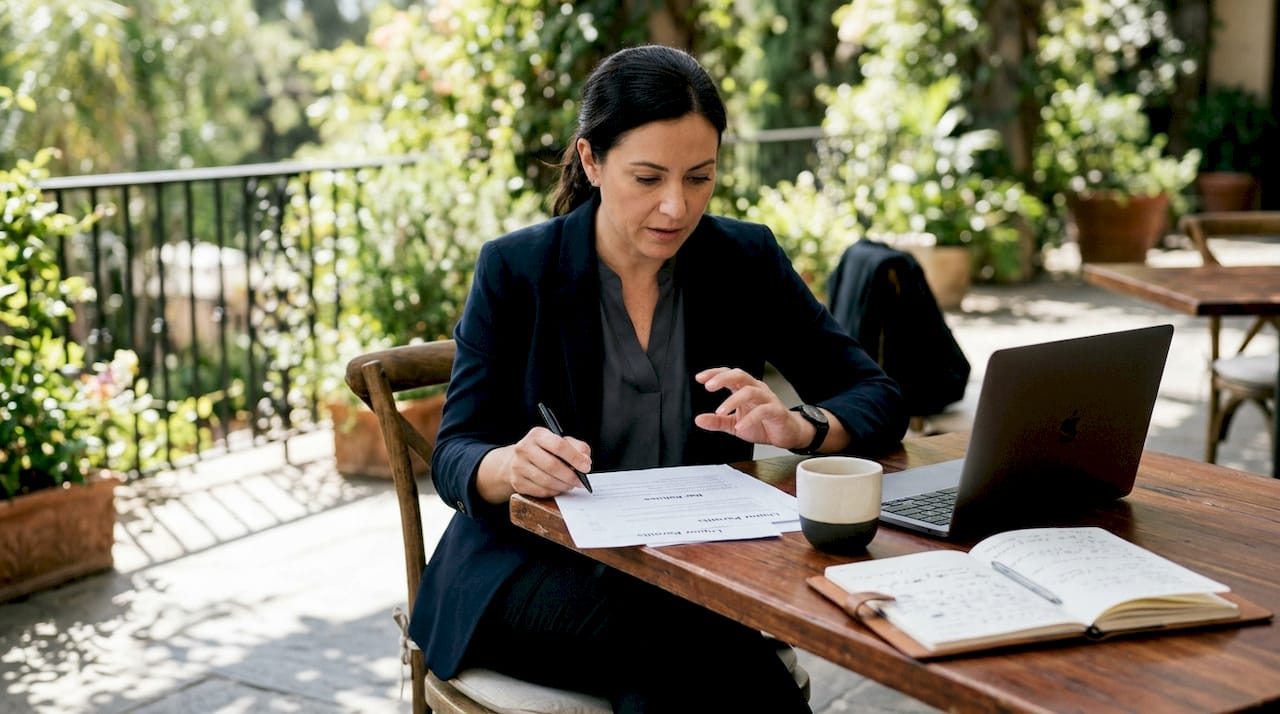 Wedding coordinator reviewing bar policy documents