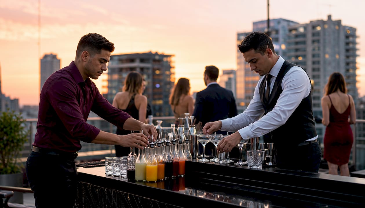 Bartenders preparing mobile bar at Las Vegas event
