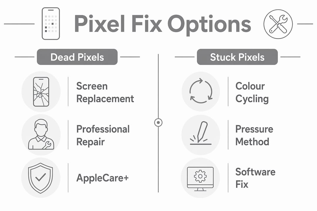 Infographic comparing dead and stuck pixel fixes