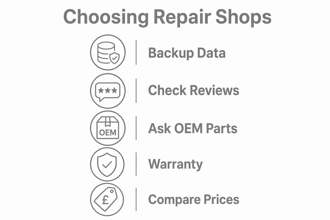 Infographic showing steps to choose reliable phone repair shop