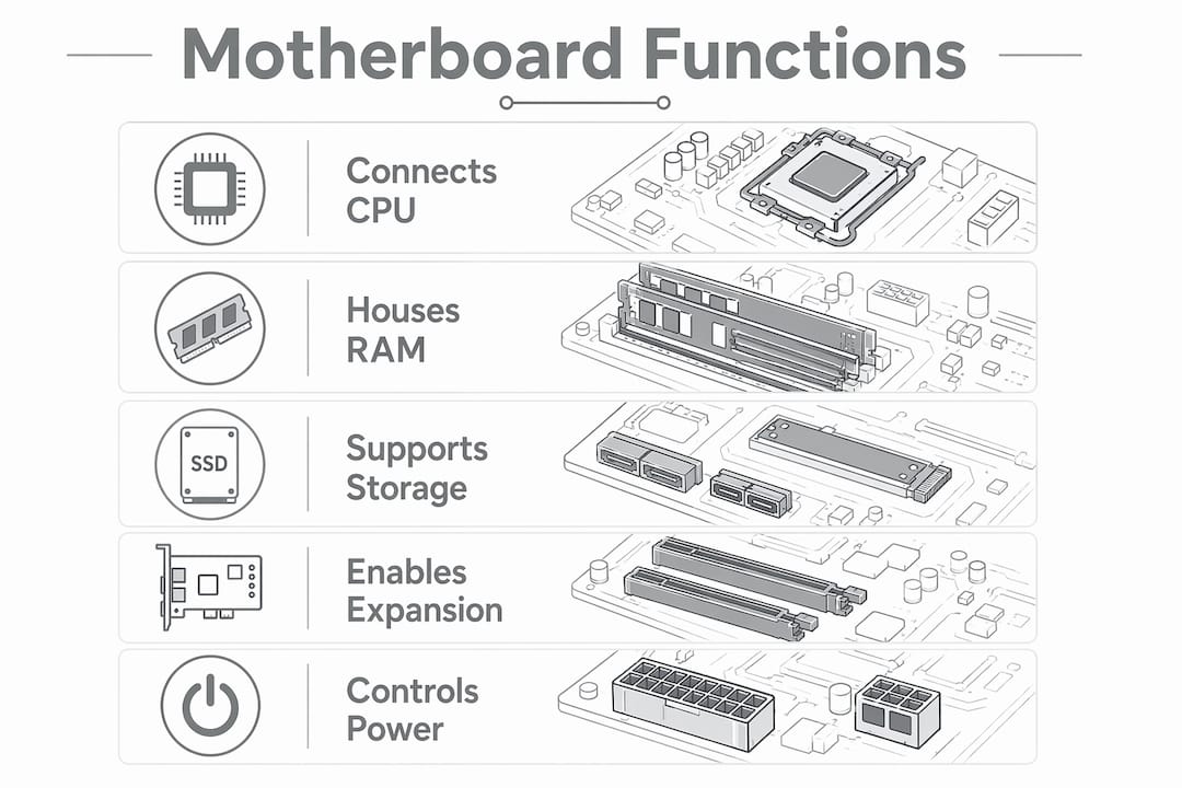 Infographic showing main motherboard functions