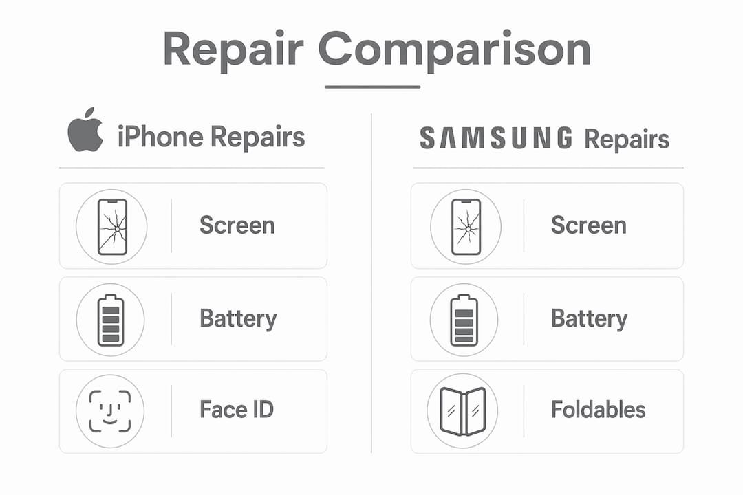 Infographic comparing iPhone and Samsung repairs