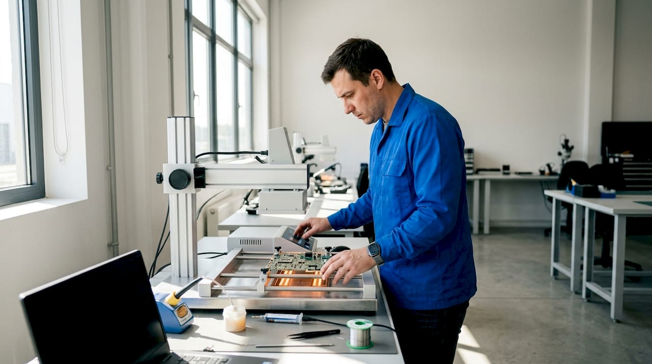 Hands adjusting thermal profile on circuit board