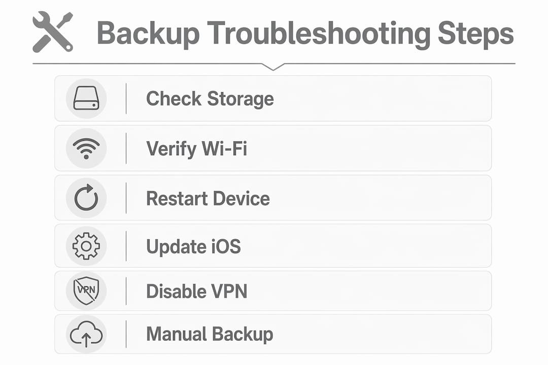 Infographic showing backup troubleshooting steps