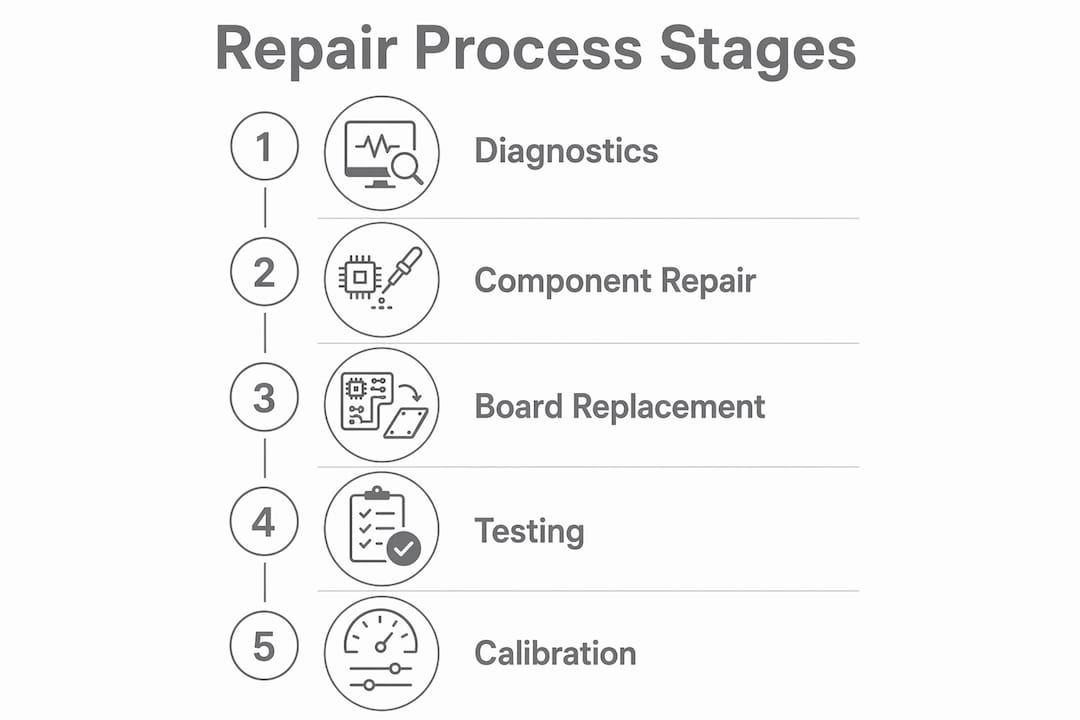 Infographic outlining phone motherboard repair process stages