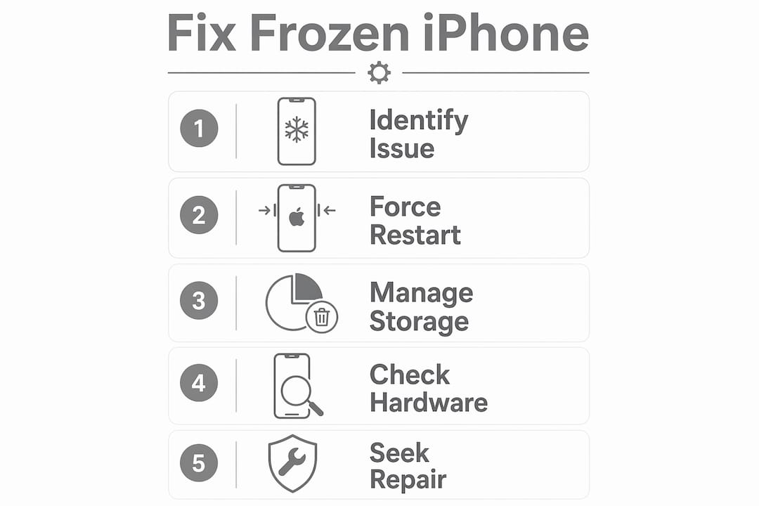 Infographic showing steps to fix iPhone freezing problems
