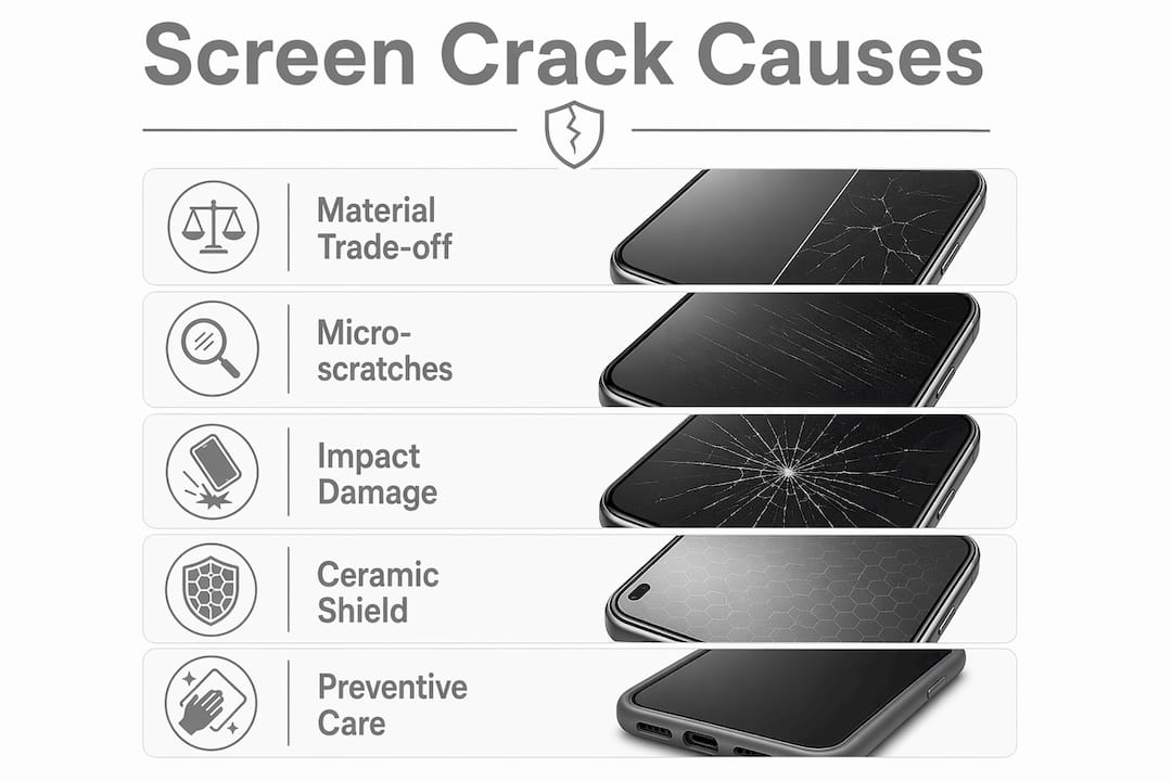 Infographic detailing key causes of iPhone screen cracks