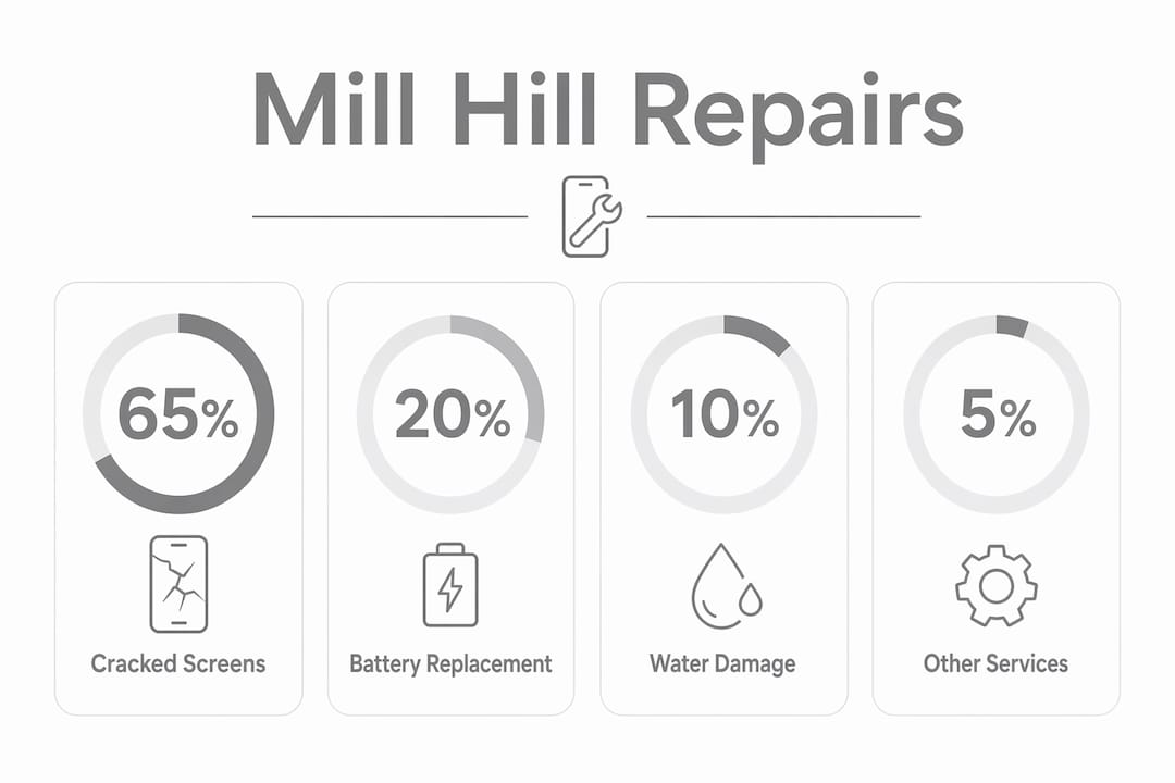 Infographic showing common phone repairs statistics in Mill Hill
