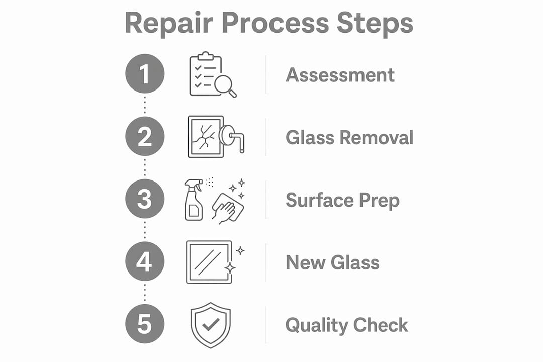 Infographic illustrating stages of iPhone back glass repair process
