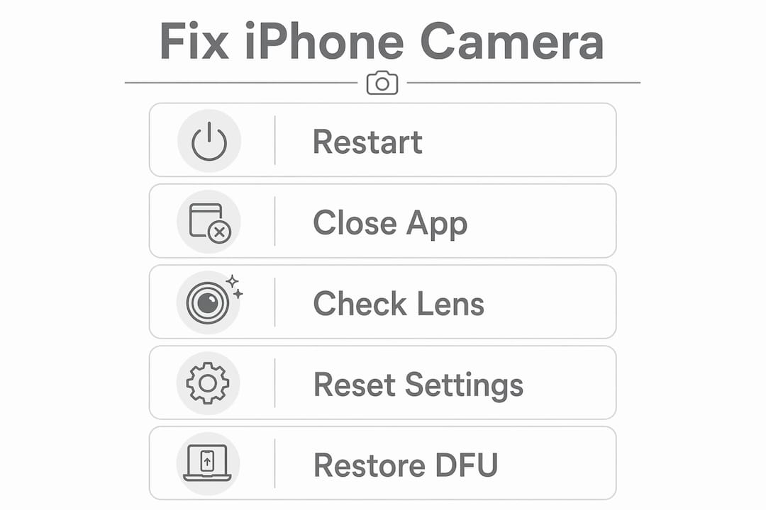 Infographic outlining 5 steps to fix iPhone camera black screen