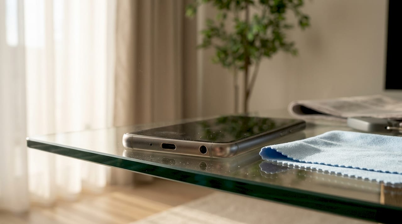 Close-up of phone headphone port with dust