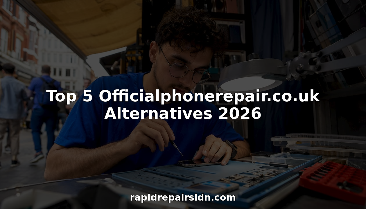 Technician repairing smartphone screen at cluttered workbench
