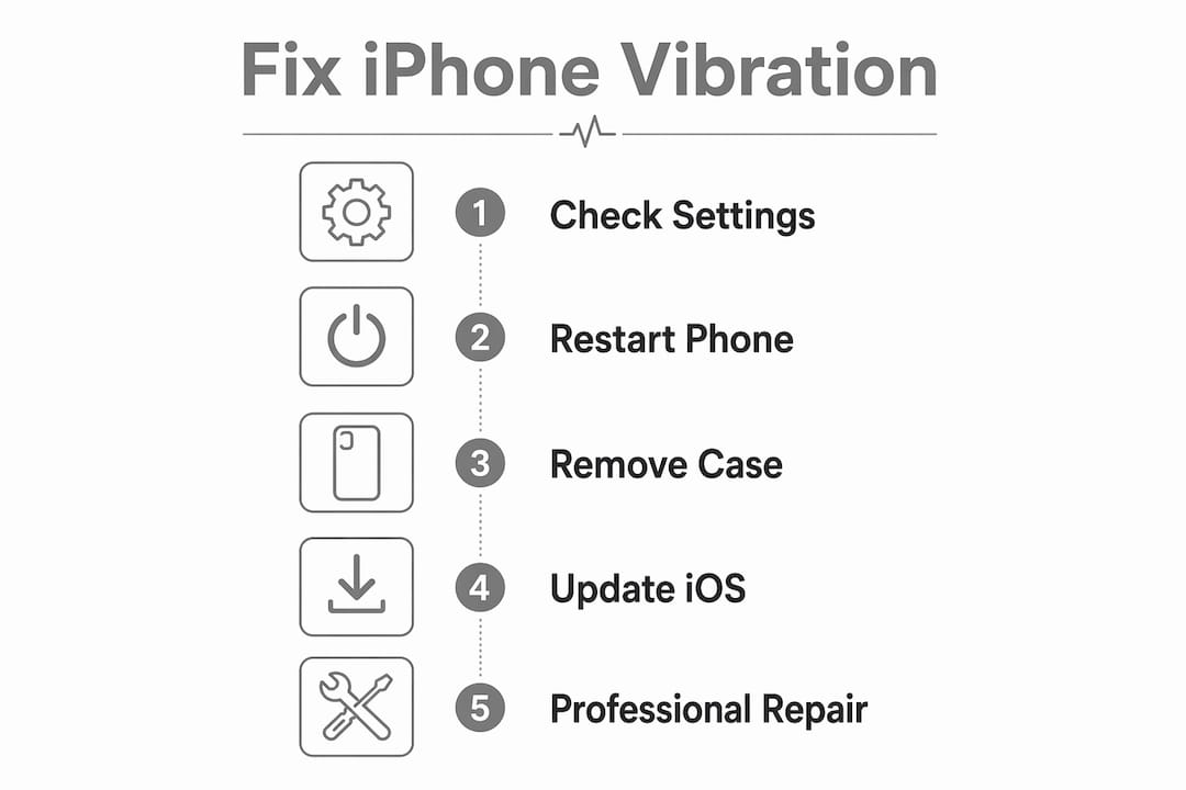 Infographic with step-by-step iPhone vibration fixes