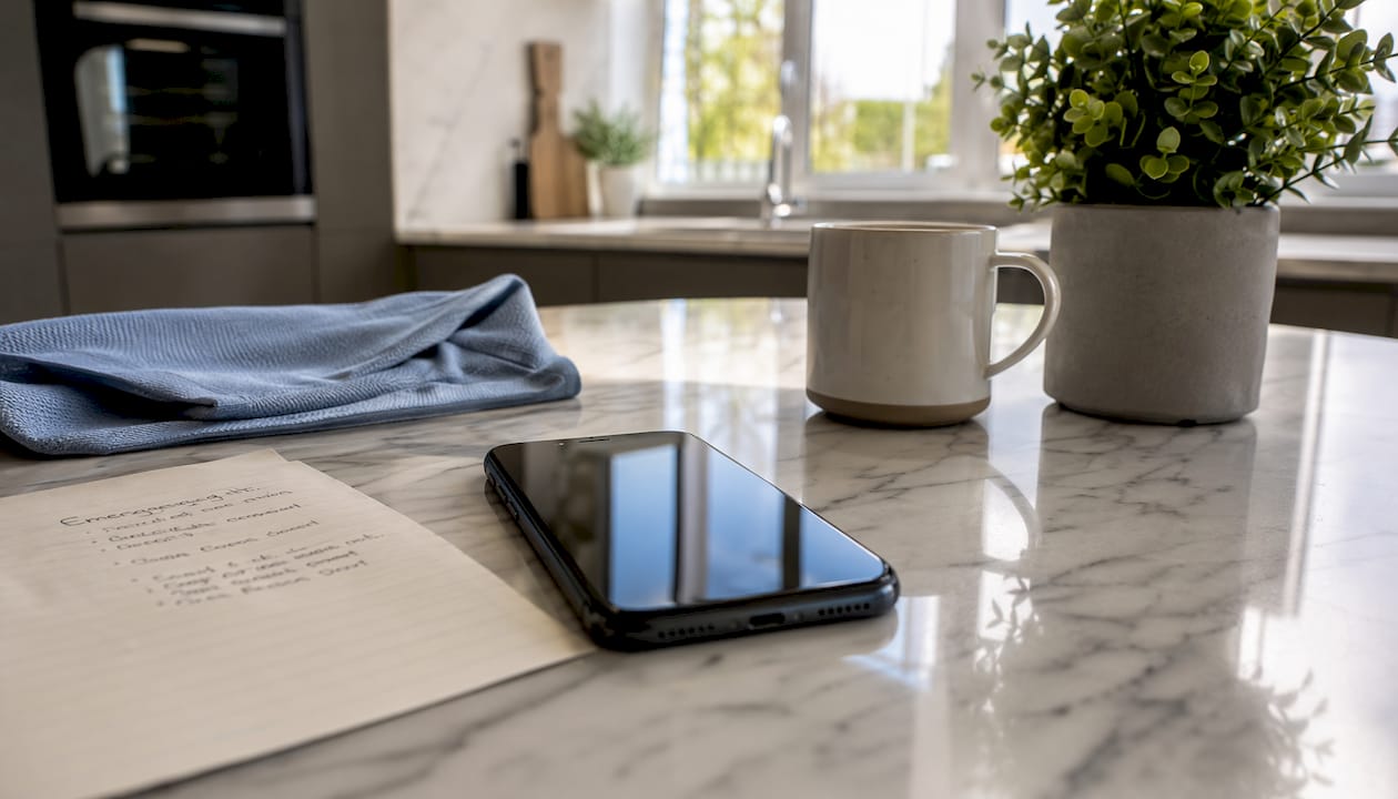 iPhone on desk symbolizing emergency call process